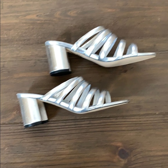 Marc Fisher Silver Chunky Heel Sandal - Picture 2 of 6
